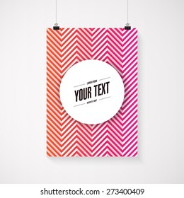 A4 / A3 format poster minimal abstract design with colorful zig-zag background, your text, paper clips and shadow 
Eps 10 stock vector illustration 
