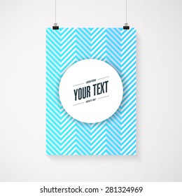 A4 / A3 format poster minimal blue abstract zig-zag design with your text, paper clips and shadow Eps 10 stock vector illustration 