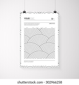 A4 / A3 format poster minimal abstract wave design with your text, paper clips and shadow EPS 10 stock vector illustration 