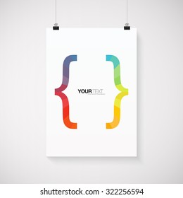 A4 / A3 format poster minimal abstract colorful bracket design with your text, paper clips and shadow EPS 10 stock vector illustration 
