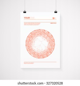 A4 / A3 format poster minimal abstract orange circle design with your text, paper clips and shadow 
Eps 10 stock vector illustration 
