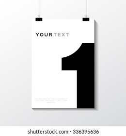 A4 / A3 format poster minimal abstract Number 1 design with your text, paper clips and shadow EPS 10 stock vector illustration 