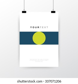 A4 / A3 format poster minimal abstract Geometric design with your text, paper clips and shadow EPS 10 stock vector illustration 