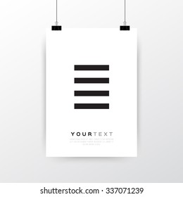 A4 / A3 format poster minimal abstract Geometric design with your text, paper clips and shadow EPS 10 stock vector illustration 