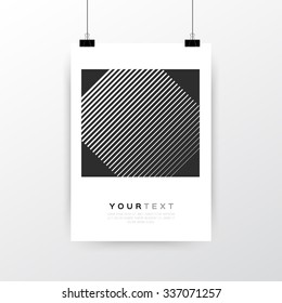 A4 / A3 format poster minimal abstract Geometric design with your text, paper clips and shadow EPS 10 stock vector illustration 