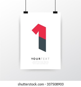 A4 / A3 format poster minimal abstract Number 1 design with your text, paper clips and shadow EPS 10 stock vector illustration 