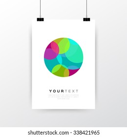 A4 / A3 format poster minimal abstract Circle design with your text, paper clips and shadow EPS 10 stock vector illustration 