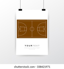 A4 / A3 format poster minimal abstract Vintage Basketball Court design with your text, paper clips and shadow EPS 10 stock vector illustration 