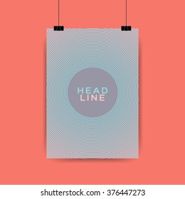 A4 / A3 Format Poster Minimal Abstract Geometric Line Design with your text, paper clips and shadow EPS 10 stock vector illustration