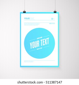 A4 / A3 format poster minimal abstract light blue design with your text, paper clips and shadow 
Eps 10 stock vector illustration 
