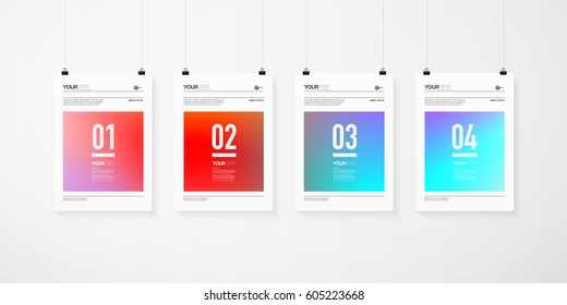 A4 / A3 format poster minimal abstract design set with your text, paper clips and shadow 
Eps 10 stock vector illustration 
