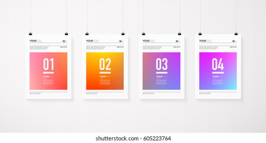 A4 / A3 format poster minimal abstract design set with your text, paper clips and shadow 
Eps 10 stock vector illustration 