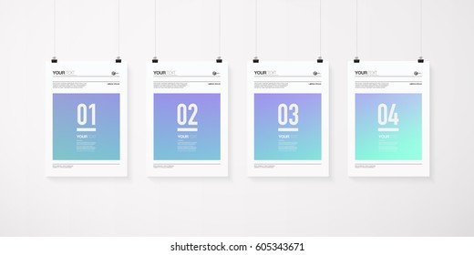 A4 / A3 format poster minimal abstract design set with your text, paper clips and shadow 
Eps 10 stock vector illustration 