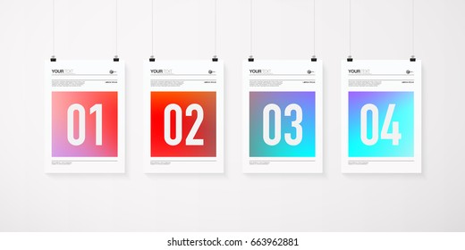 A4 / A3 format poster minimal abstract design set with your text, paper clips and shadow 
Eps 10 stock vector illustration 