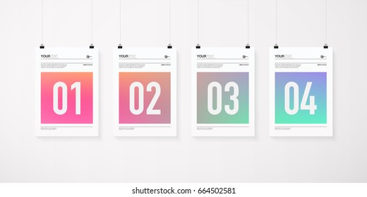 A4 / A3 format poster minimal abstract design set with your text, paper clips and shadow 
Eps 10 stock vector illustration 