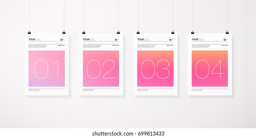 A4 / A3 format poster minimal abstract design set with your text, paper clips and shadow Eps 10 stock vector illustration 
