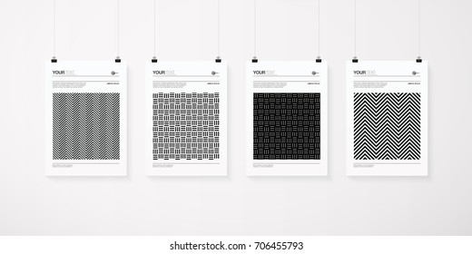 A4 / A3 format poster minimal abstract design set with your text, paper clips and shadow Eps 10 stock vector illustration 