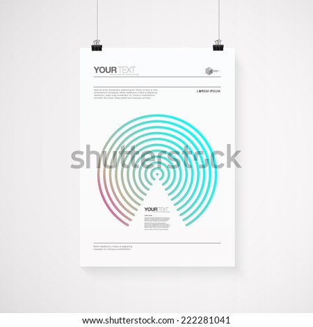 A4 / A3 format poster minimal abstract design with your text, paper clips and shadow  Eps 10 stock vector illustration 