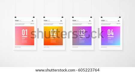 A4 / A3 format poster minimal abstract design set with your text, paper clips and shadow 
Eps 10 stock vector illustration 