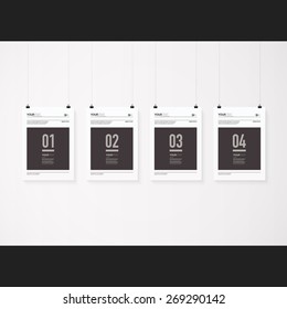 A4 / A3 format posters minimal abstract design with your text, numbers, paper clips and shadow Eps 10 stock vector illustration 