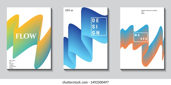 A4 abstract 3d waves art illustration set. Contrast colors. Vector design layout for banners, presentations, flyers, posters, background and invitations. - Vector
