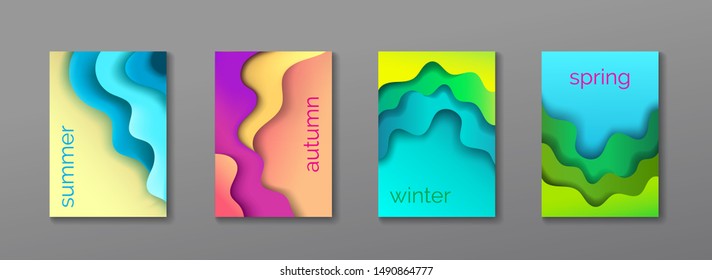 A4 abstract 4 color 3d paper art illustration set. Vector design layout Place for text, vector modern background set