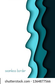 A4 abstract card with seamless wave border papercut for decoration design. Abstract repeat background.  Cover layout template. Vector backdrop.