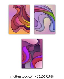 A4 abstract color 3d paper art illustration set. Contrast colors. Vector design layout for banners presentations, flyers, posters and invitations. Eps10.