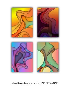 A4 abstract color 3d paper art illustration set. Contrast colors. Vector design layout for banners presentations, flyers, posters and invitations. Eps10.