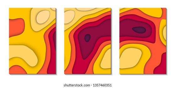 A4 abstract color 3d paper art illustration set. Contrast colors. Vector design layout for banners presentations, flyers, posters and invitations. Eps10. 