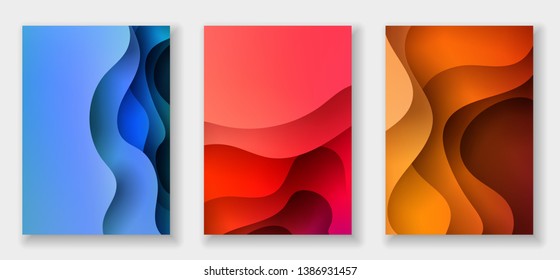 A4 abstract color 3d paper art illustration set. Contrast colors. Vector design layout for banners presentations, flyers, posters and invitations. Eps10.