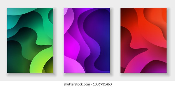 A4 abstract color 3d paper art illustration set. Contrast colors. Vector design layout for banners presentations, flyers, posters and invitations. Eps10.