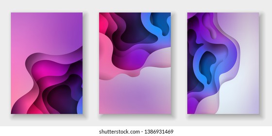 A4 abstract color 3d paper art illustration set. Contrast colors. Vector design layout for banners presentations, flyers, posters and invitations. Eps10. - Shutterstock ID 1386931469