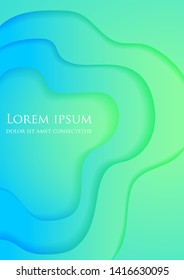 A4 abstract color 3d paper. Marine color, green,blue. Depth. Postcard, banner, poster, flyer. Art. EPS 10
