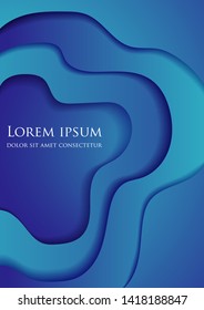 A4 abstract color 3d paper. Depth. Blue, dark blue. Waves. Postcard, banner, poster, flyer. Art. EPS 10