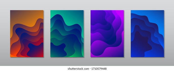 A4 abstract color 3d paper art illustration set. Gradient colors. Vector design layout for banners presentations, flyers, posters and invitations.