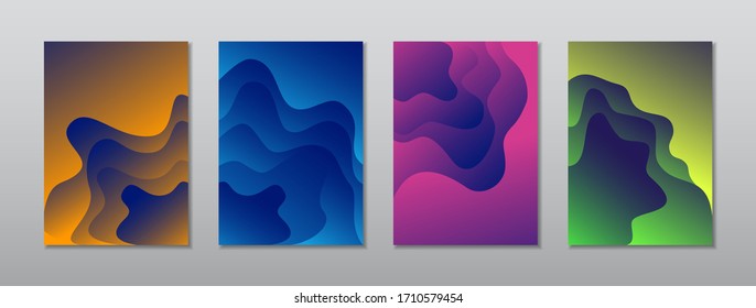 A4 abstract color 3d paper art illustration set. Gradient colors. Vector design layout for banners presentations, flyers, posters and invitations.
