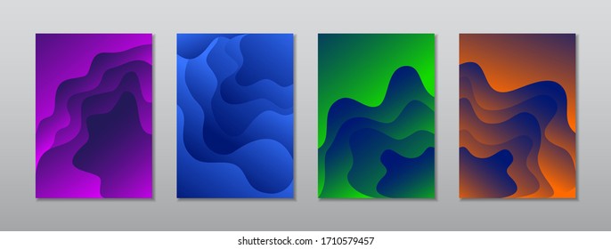 A4 abstract color 3d paper art illustration set. Gradient colors. Vector design layout for banners presentations, flyers, posters and invitations.