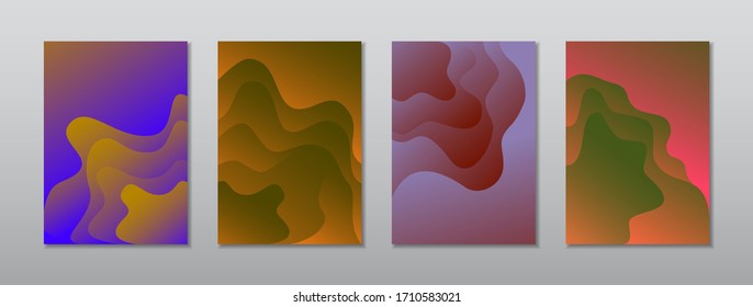 A4 abstract color 3d paper art illustration set. Gradient colors. Vector design layout for banners presentations, flyers, posters and invitations.