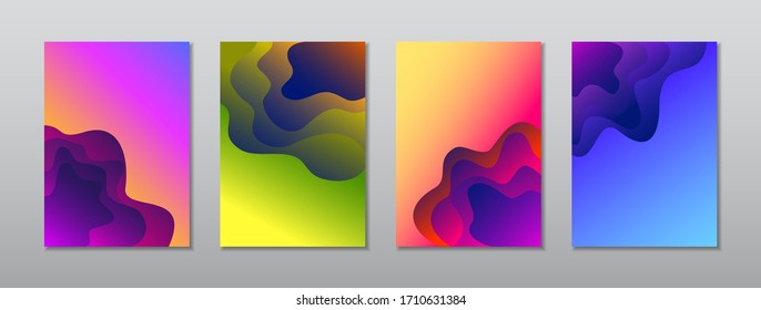 A4 abstract color 3d paper art illustration set. Gradient colors. Vector design layout for banners presentations, flyers, posters and invitations.