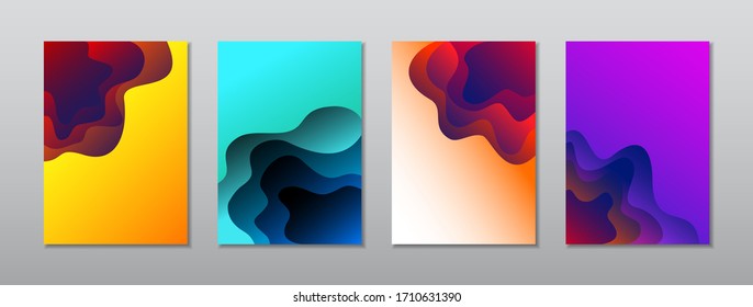 A4 abstract color 3d paper art illustration set. Gradient colors. Vector design layout for banners presentations, flyers, posters and invitations.