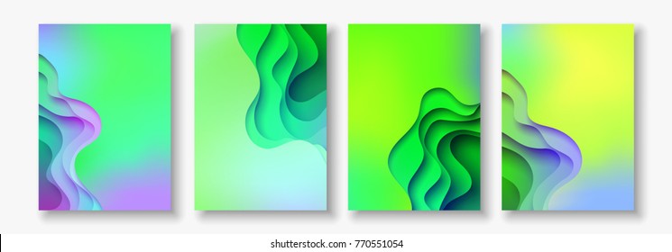 A4 abstract color 3d paper art illustration set. Contrast colors. Vector design layout for banners presentations, flyers, posters and invitations. Eps10.