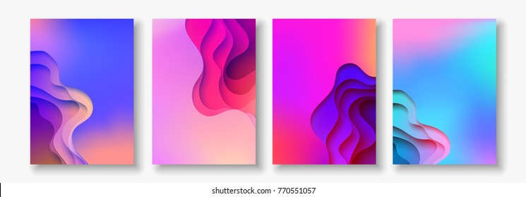 A4 abstract color 3d paper art illustration set  Contrast colors  Vector design layout for banners presentations  flyers  posters   invitations  Eps10 