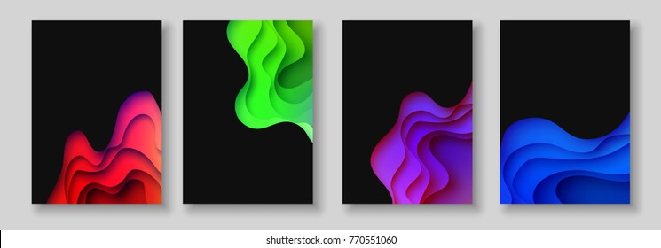 A4 abstract color 3d paper art illustration set. Contrast colors. Vector design layout for banners presentations, flyers, posters and invitations. Eps10.