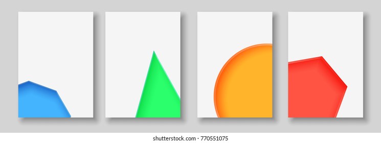 A4 abstract color 3d paper art illustration set. Contrast colors. Vector design layout for banners presentations, flyers, posters and invitations. Eps10.