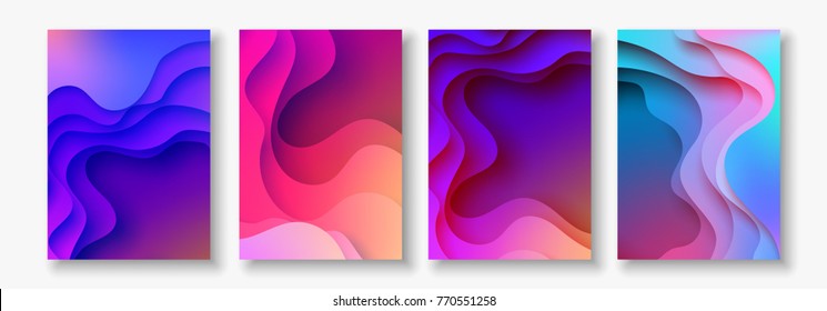 A4 Abstract Color 3d Paper Art Illustration Set. Contrast Colors. Vector Design Layout For Banners Presentations, Flyers, Posters And Invitations. Eps10.