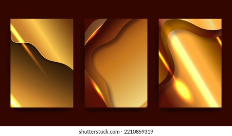 A4 abstract set of golden 3d paper illustrations. Bright gradients. Vector design layout for presentation banners, flyers, posters and invitations. Vector illustration