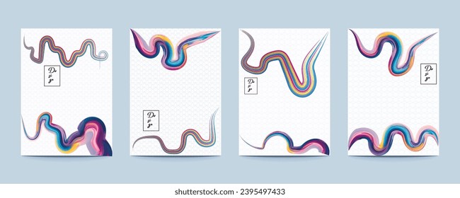 A4 color de onda abstracta conjunto de ilustraciones de papel 3d. Colores de contraste. Diseño de vectores para presentaciones de banners, volantes, afiches e invitaciones. Eps10.