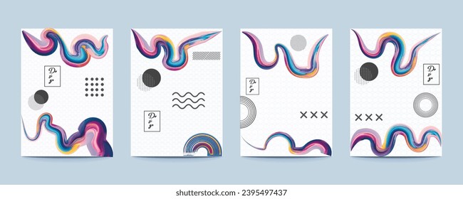 Abstrakter Wave-Farb-3D-Grafik-Set A4. Kontraste Farben. Vektordesign-Layout für Bannerpräsentationen, Flyer, Poster und Einladungen. EPS10.