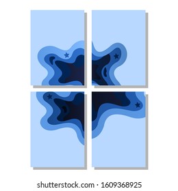 A4 banners with 3D abstract background with blue paper cut waves and background. Vector design layout for presentations,book cover, flyers, posters,